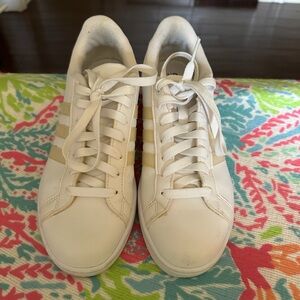 Adidas White Classic Low-Top Sneakers with Holographic Stripes